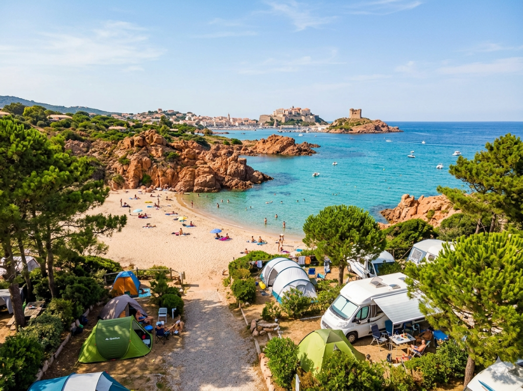 Entre sable fin et roches rouges : le cadre paradisiaque de votre camping sur l'Île-Rousse